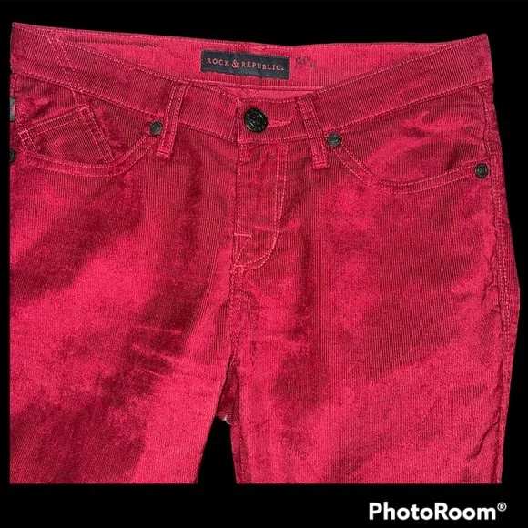 Rock & Republic Poison Apple Red Berlin Skinny Corduroy Pants Size 6 - Picture 7 of 16